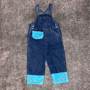 Vintage Baby Place Toddler Girl Denim Overalls Embroidered Flowers 24M